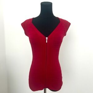 Charlotte Russe Vibrant Red Front Zip Top in Size S
